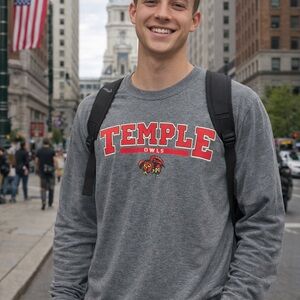 Temple Owls Long Sleeve Shirt Large NCAA College Philly Gildan Gray